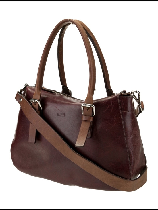 M0851 Handbags - M0851 Two-Tone Leather Shoulder Bag in Burgundy and Brown